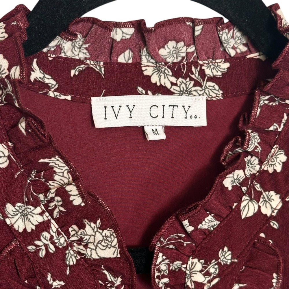 Ivy City Dress Lisbeth Floral Tiered Ruffle High Low Burgundy‎ M Cottagecore - Picture 9 of 15